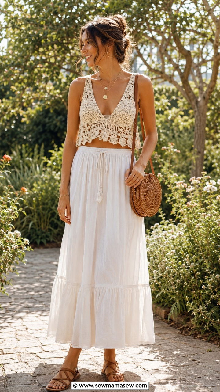 Crochet Top With White Maxi Skirt - 30 Tomato girl summer outfits