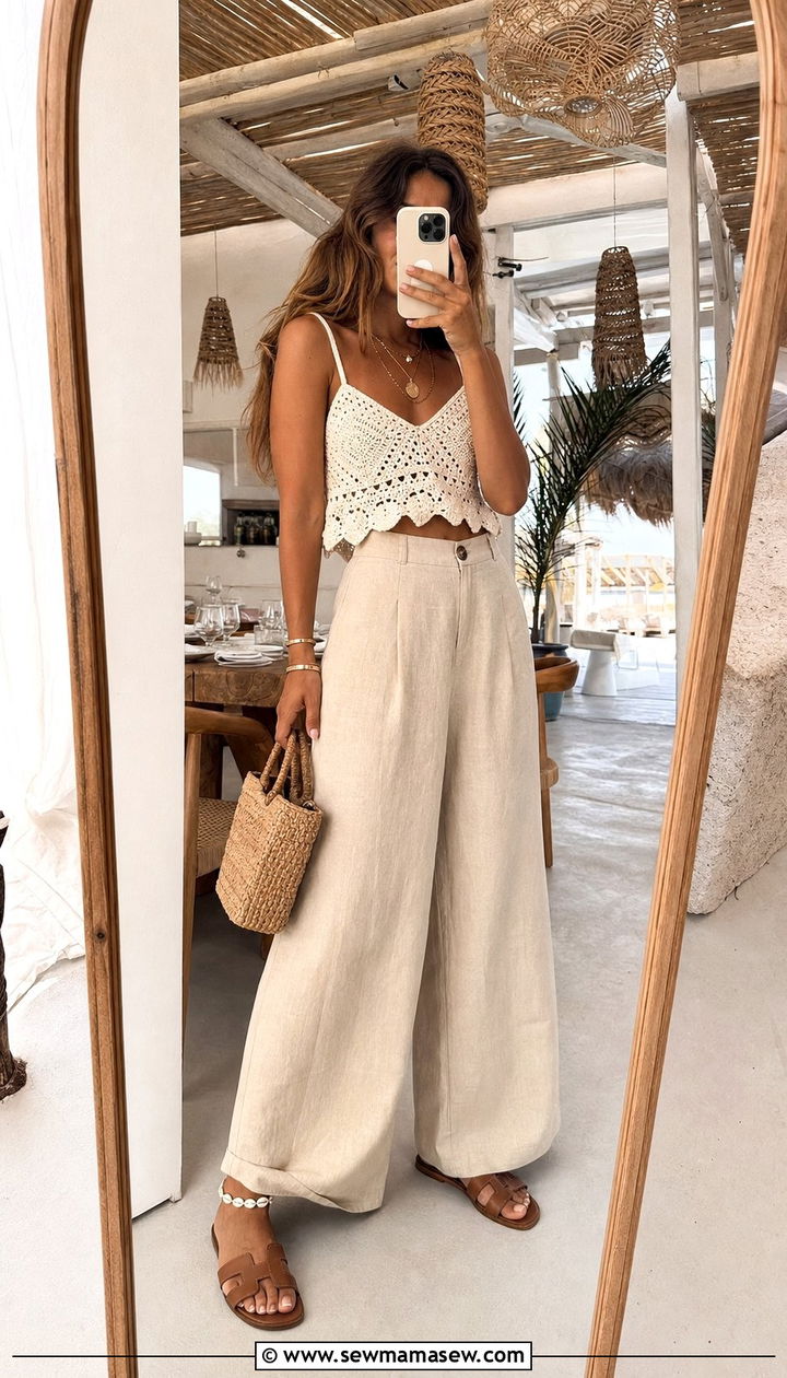 Crochet Top With Wide Leg Pants - 35 casual boho chic outfits