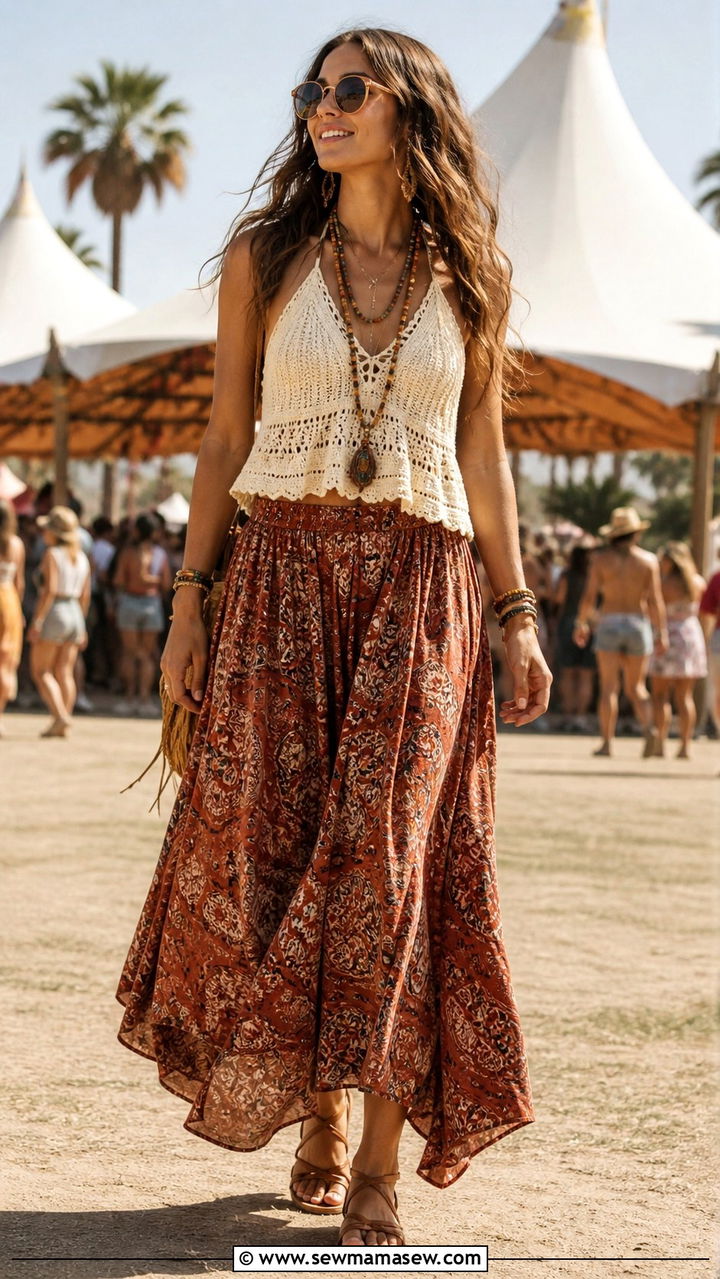 Crochet Top and Boho Maxi Skirt - 40 cute maxi skirt outfits