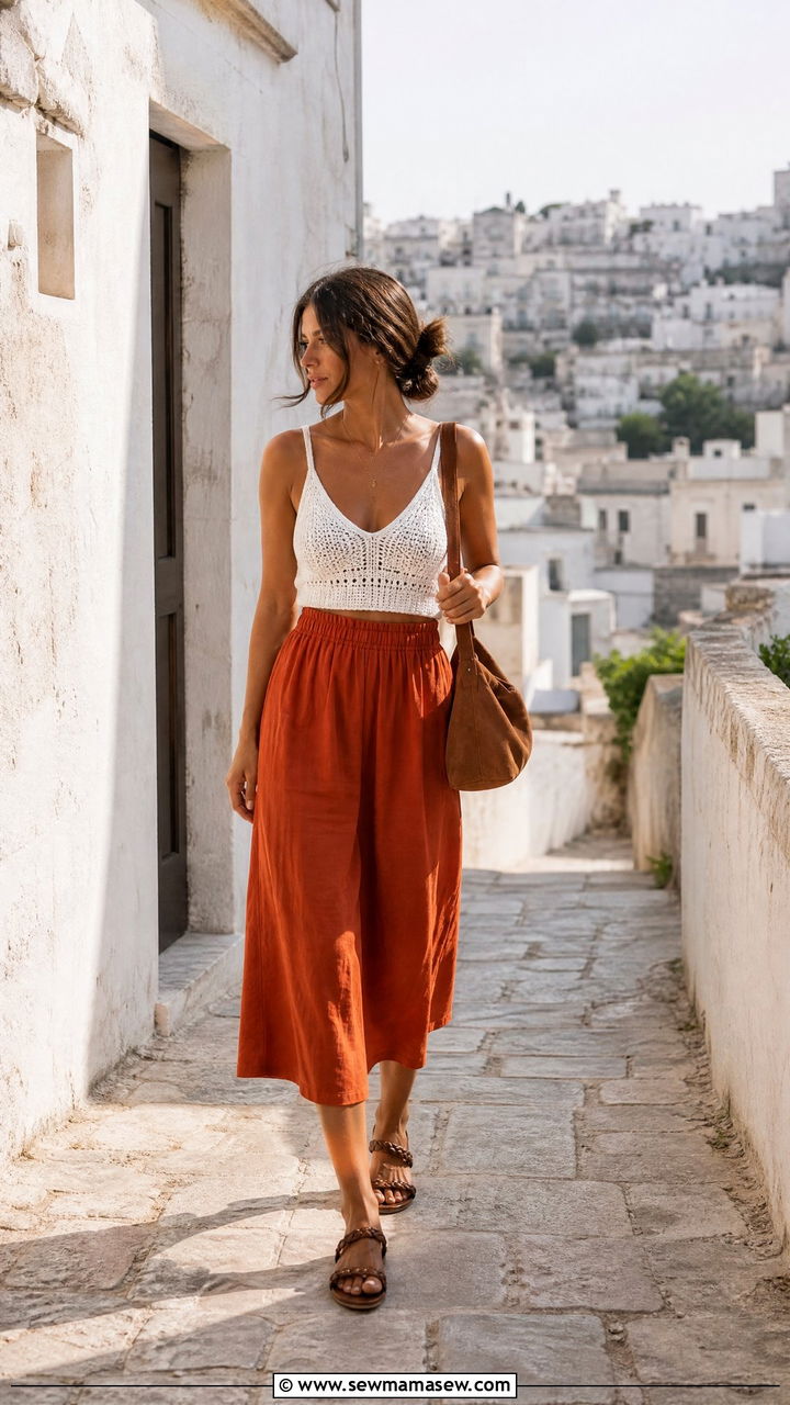 Crochet Top and High Waisted Midi Skirt - 25 Italy outfits aesthetic