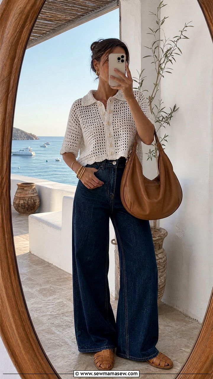 Crochet Top and Wide Leg Jeans Summer Outfit - 30 Stylish summer outfit ideas 2026