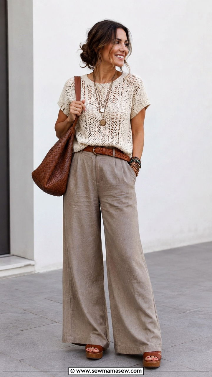 Crochet Top and Wide Leg Pants Boho Chic - 25 boho chic outfits inspo