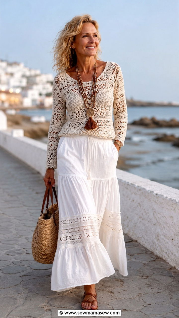 Crochet Top with Maxi Skirt - 30 Modest outfit ideas for women over 50