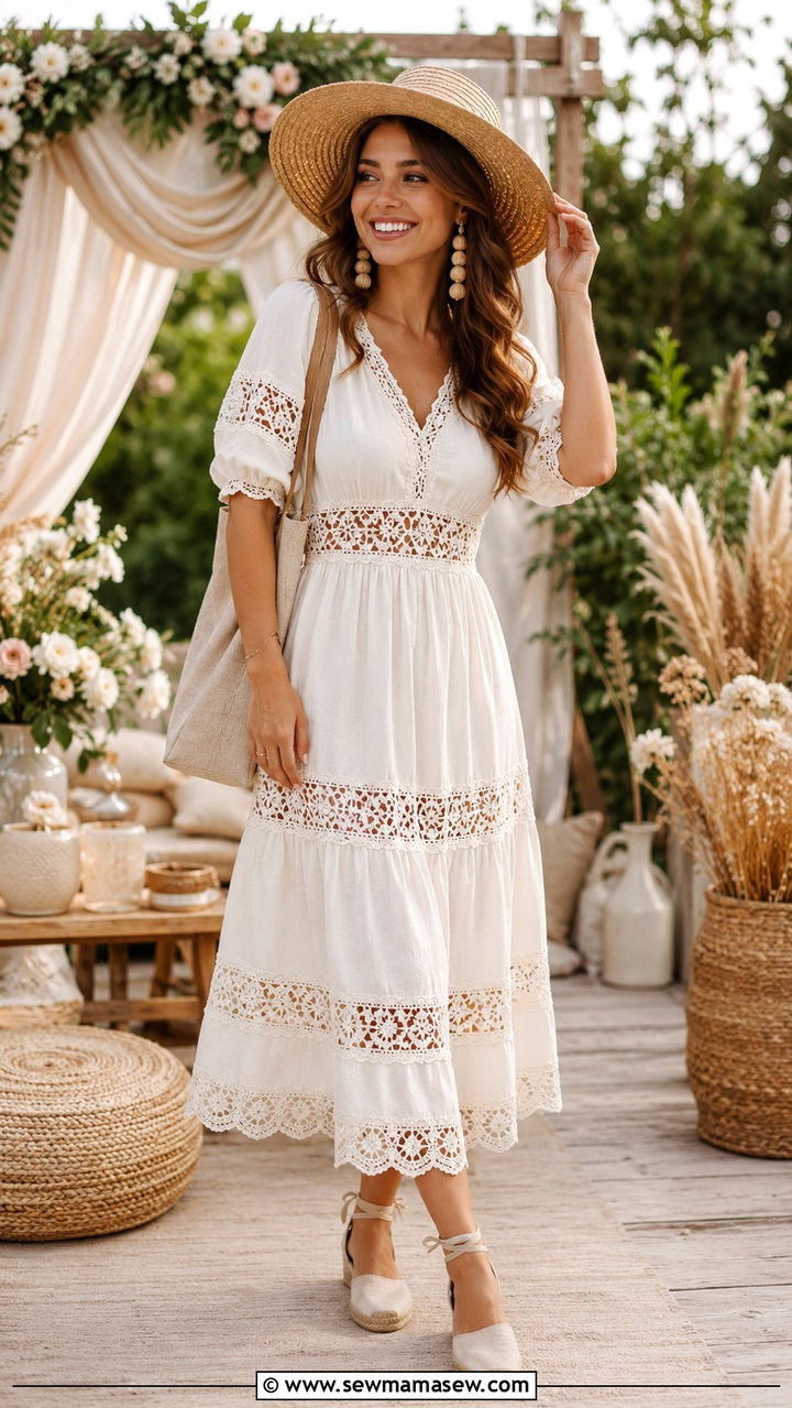 Crochet Trim Cotton Dress Spring Baby Shower Outfit - 25 Baby shower outfit ideas spring