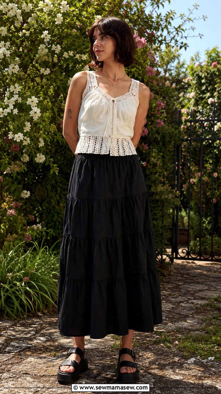 Crochet Trimmed Top With Maxi Skirt and Platform Sandals - 30 casual poetcore outfits