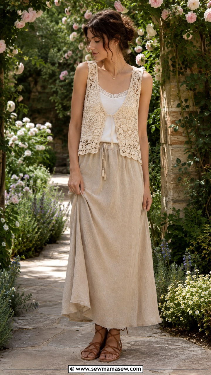 Crochet Vest And Linen Maxi Skirt - 25 poetcore outfits to copy
