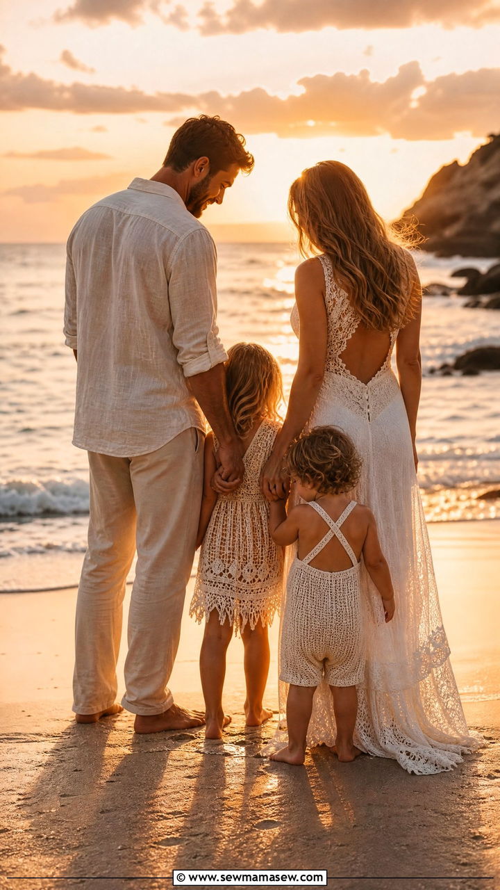 Crochet and Lace Beach Family Outfit - 30 Family beach photo outfit ideas