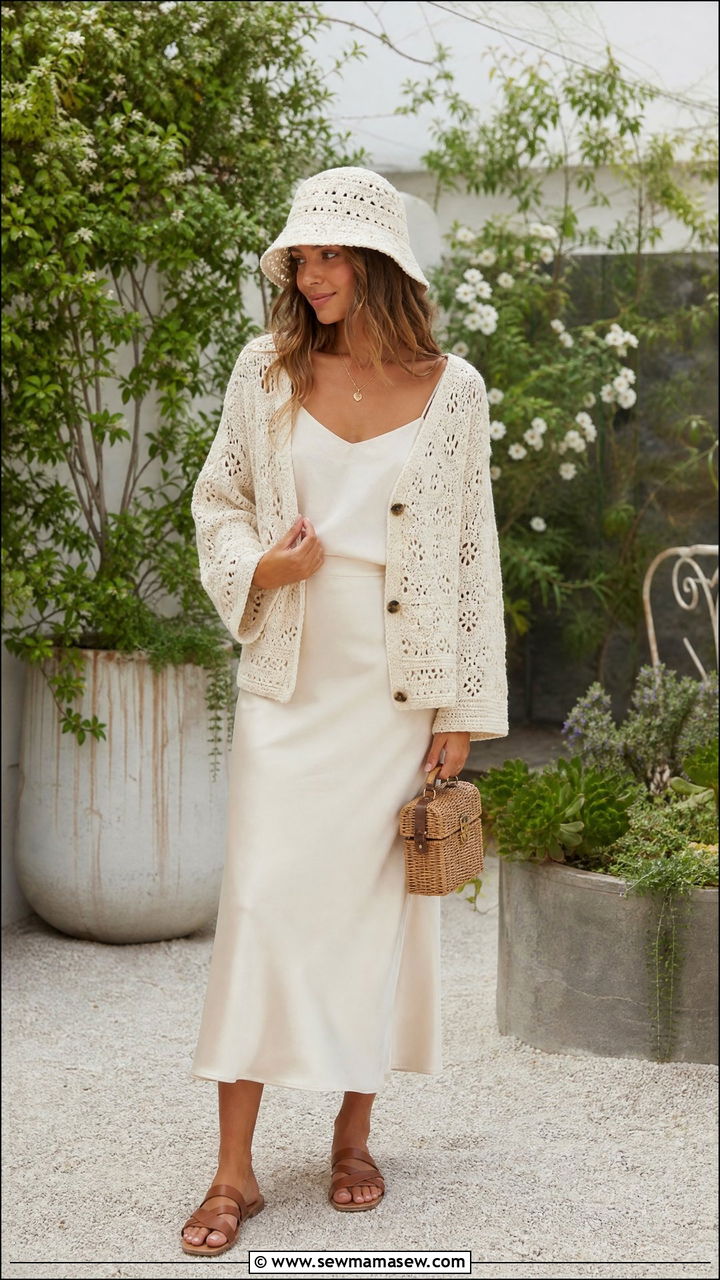 Crochet cardigan and midi skirt bucket hat outfit - 25 How to style a bucket hat
