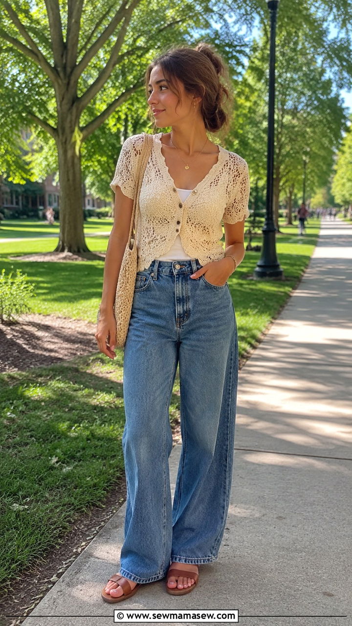 Crochet top and high waist jeans - 30 Spring outfits for high school
