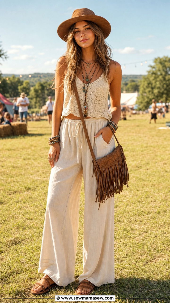 Crochet top and high waisted wide leg trousers - 25 Cute summer outfits for teens