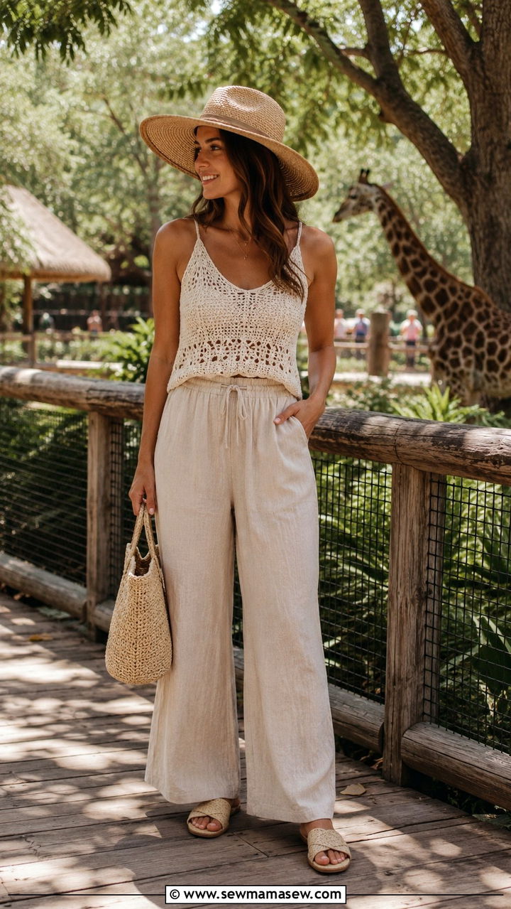 Crochet top and wide leg pants zoo outfit - 25 Zoo outfit ideas