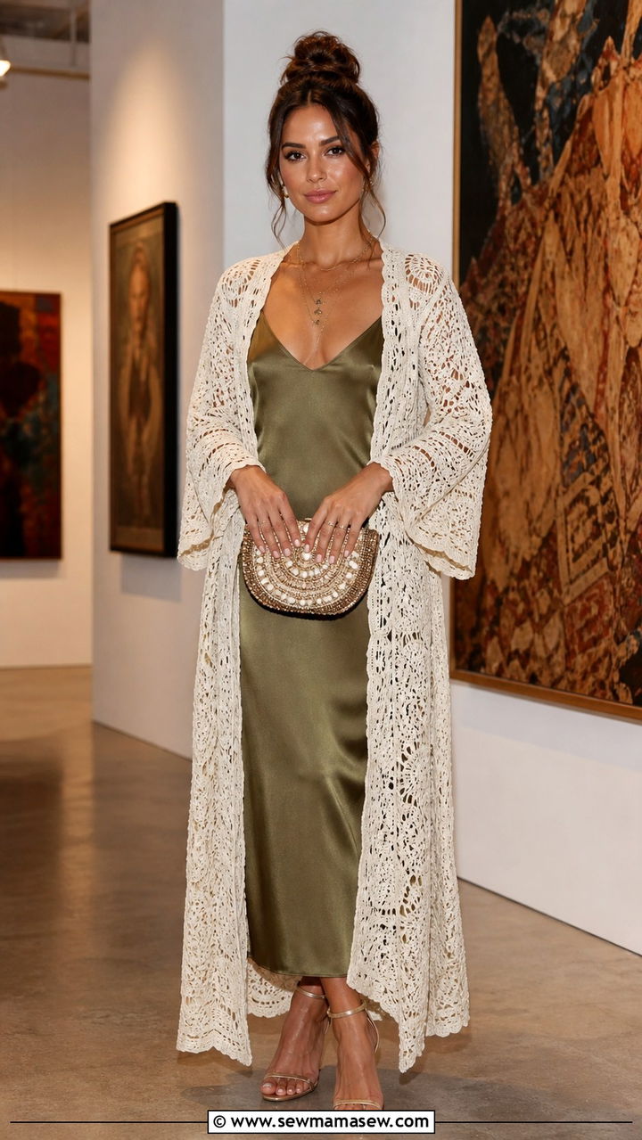 Crocheted Duster Over a Slip Dress - 40 Bohemian outfit ideas