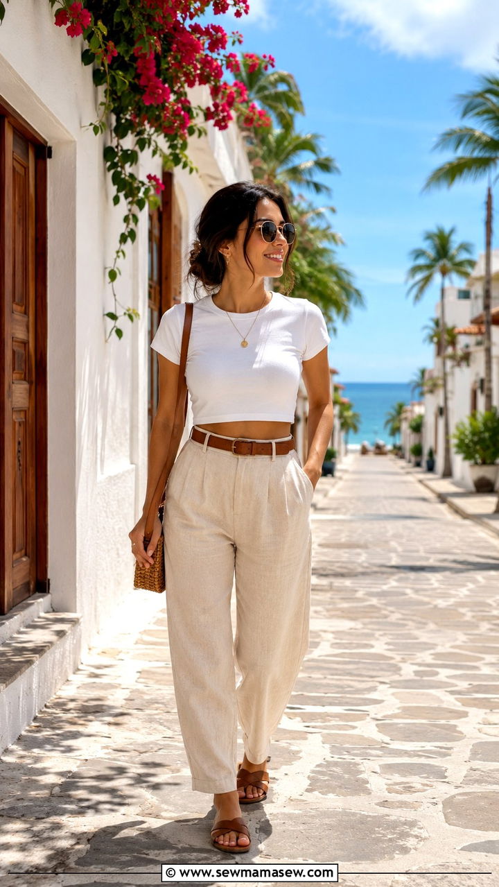 Crop Tee Linen Pants - 30 casual outfits for short women