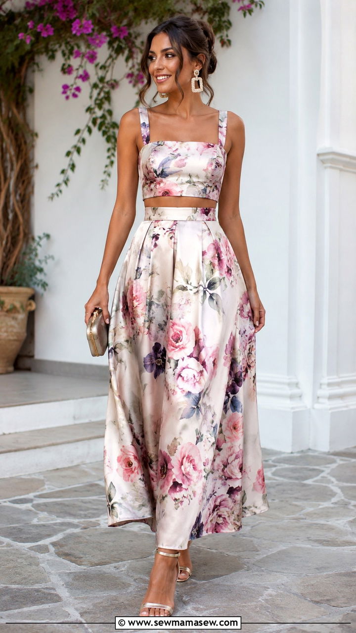 Crop Top And High Waist Maxi Skirt Two Piece Set - 25 Wedding guest outfit ideas hourglass