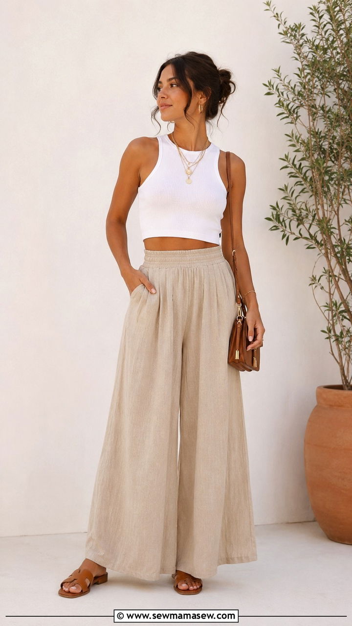 Crop Top And High Waist Palazzo Pants Set - 20 Summer outfits for 45 degree weather