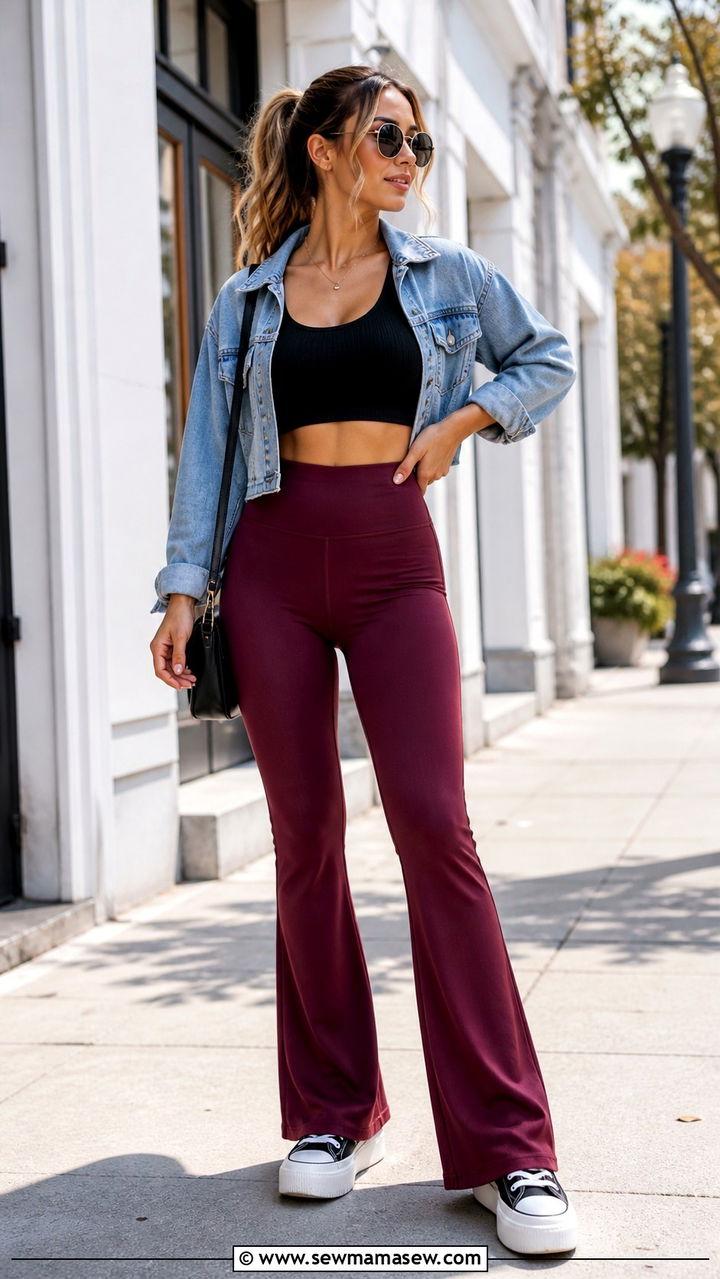 Crop Top And High Waisted Flare Yoga Pants - 40 Yoga girl outfit ideas