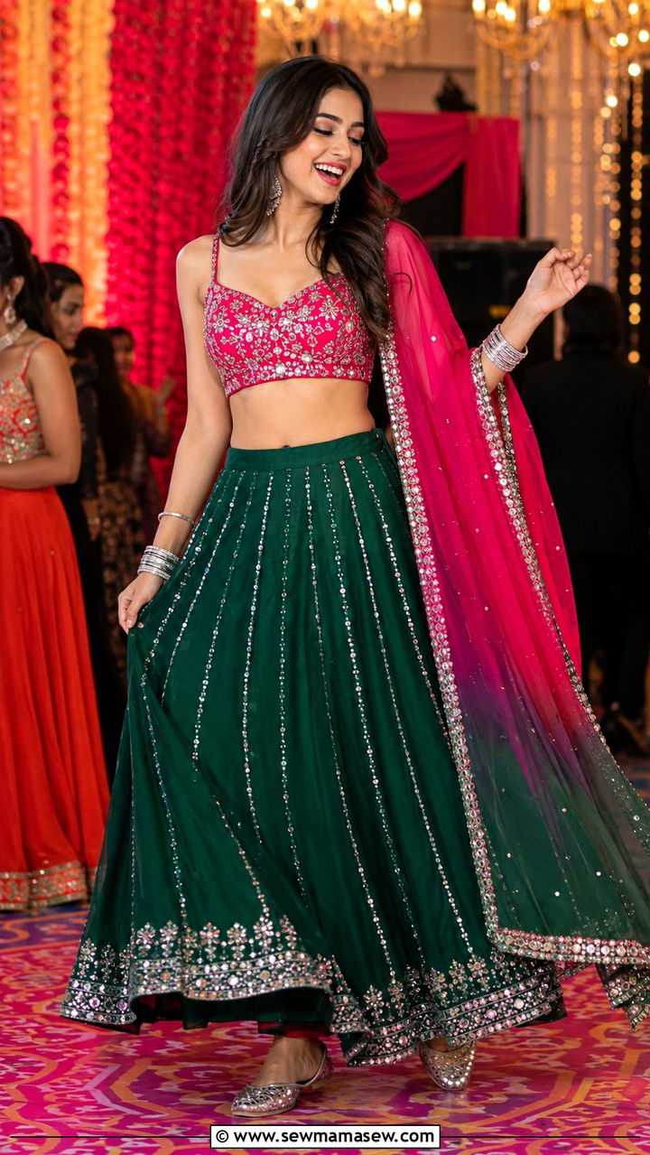 Crop Top Lehenga for Sangeet - 25 Wedding guest outfit ideas Sangeet ceremony
