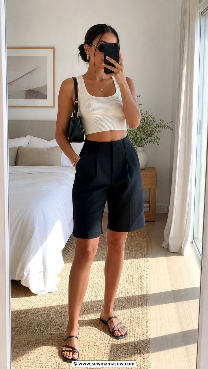 Crop Top With Bermuda Shorts - 25 chic bermuda shorts outfit ideas