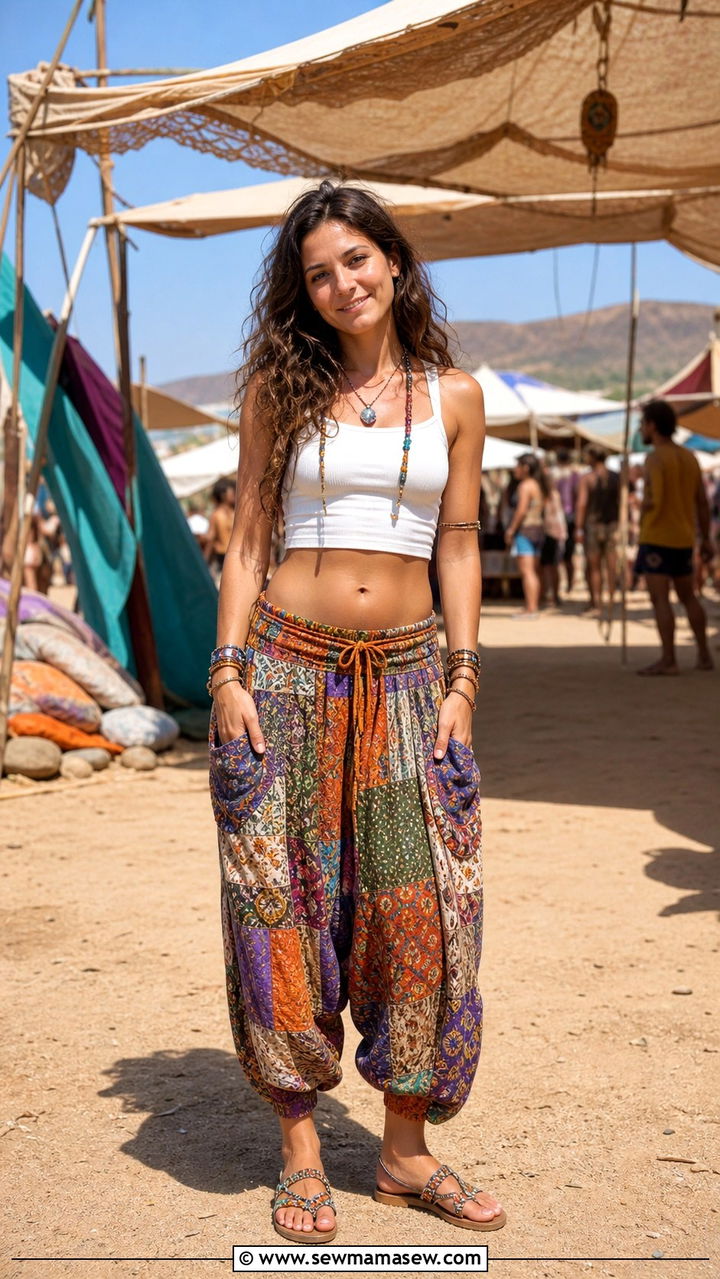 Crop Top With Harem Pants And Beaded Sandals - 40 casual crop top outfits