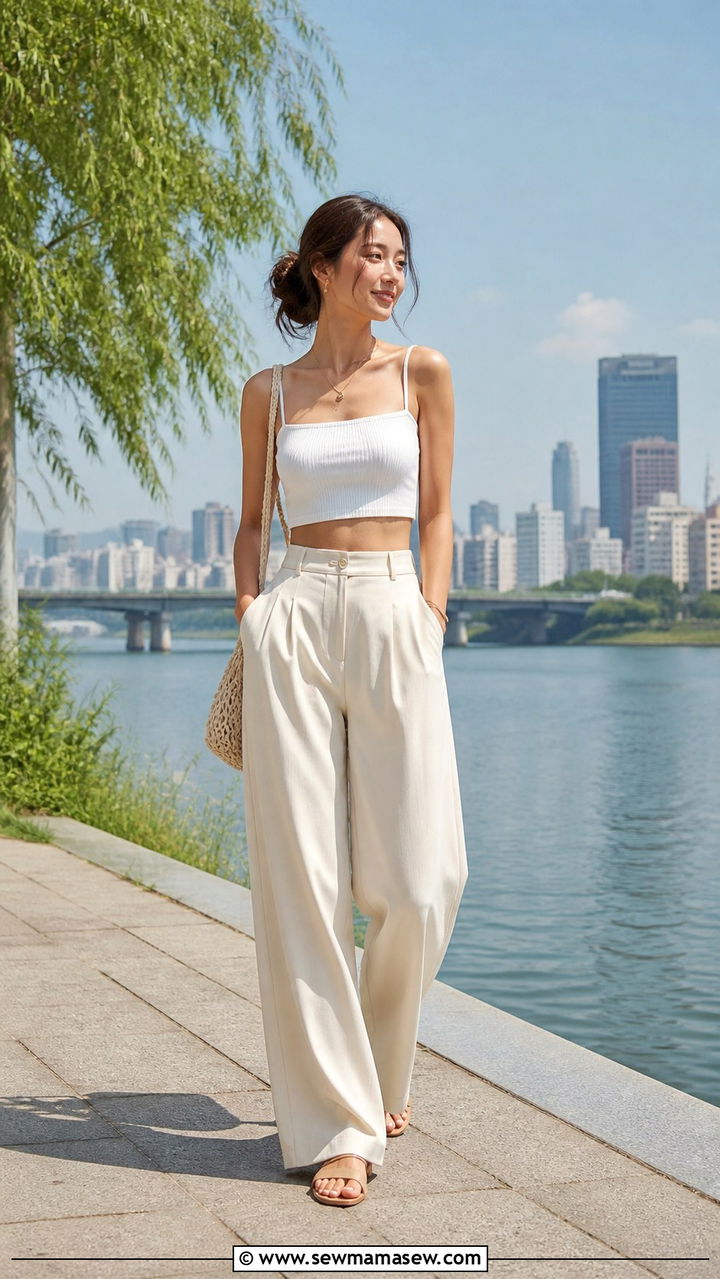Crop Top With High Waist Wide Leg Pants Seoul - 40 Seoul outfit ideas