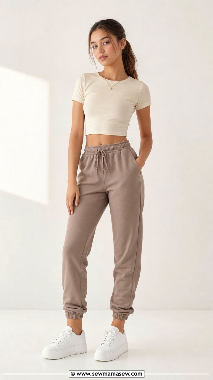 Crop Top With High Waisted Joggers And Platform Sneakers - 25 Clean girl outfit ideas for teens