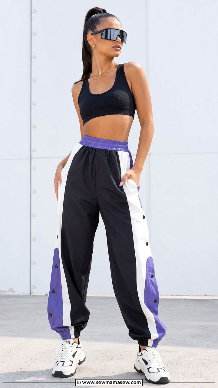 Crop Top With High Waisted Snap Button Track Pants - 30 summer 90s outfits