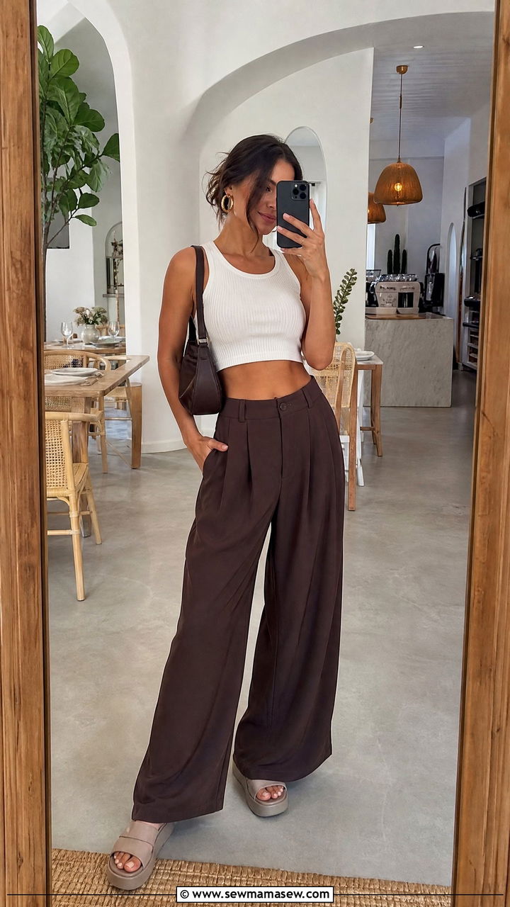 Crop Top With High Waisted Wide Leg Pants - 35 LA brunch outfit ideas