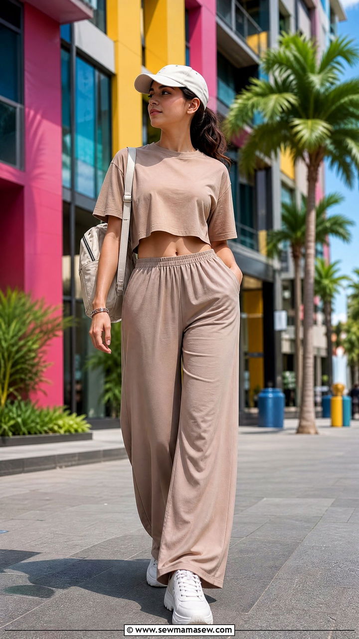 Crop Top With Palazzo Pants And Sneakers Outfit - 30 summer palazzo pants outfit ideas