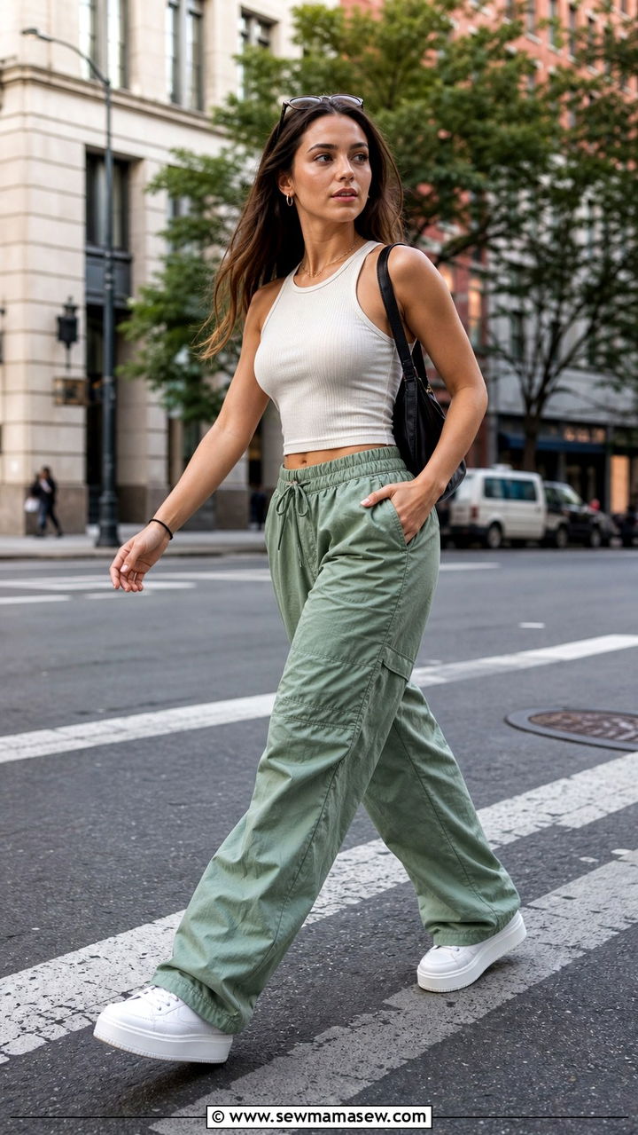 Crop Top With Parachute Pants And Platform Sneakers - 40 casual crop top outfits