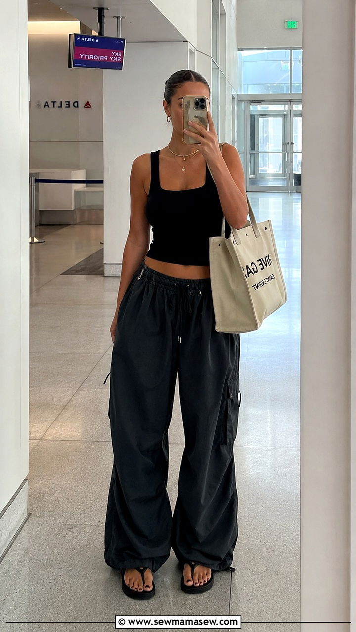 Crop Top With Wide Leg Cargo Trousers - 25 Airport outfit ideas for economy