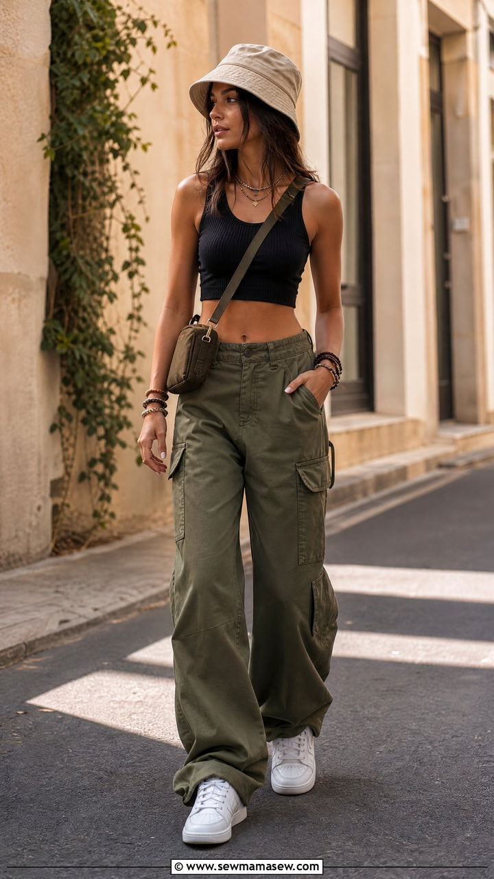 Crop Top and Cargo Pants Streetwear Look - 30 summer streetwear outfit ideas