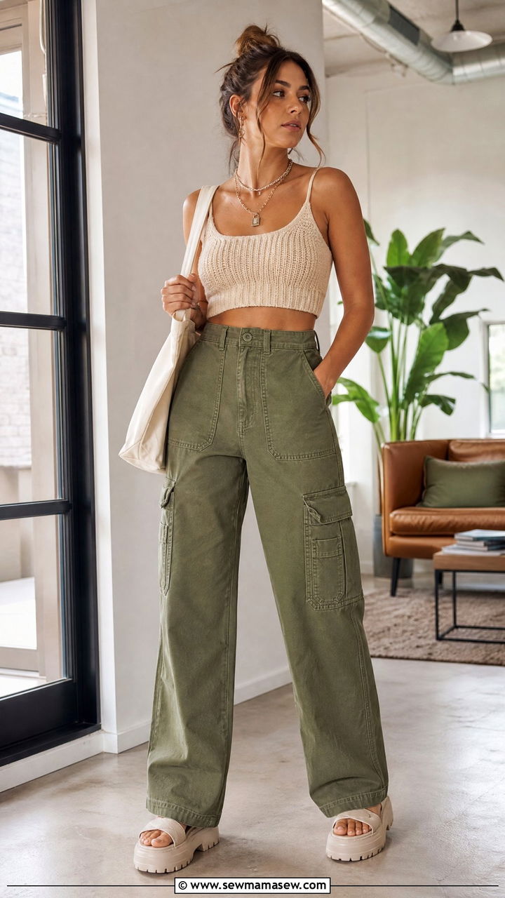 Crop Top and High Waist Cargo Pants Outfit - 25 fashion inspo outfits ideas