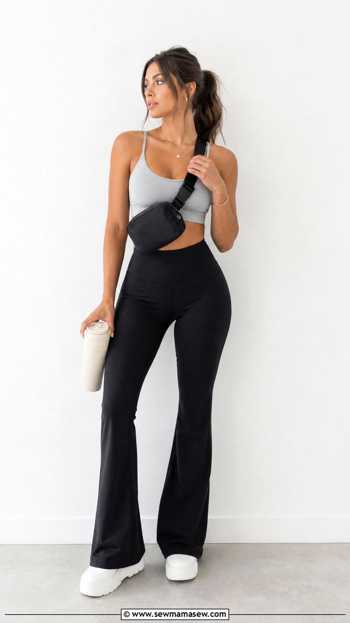 Crop Top and High Waist Flared Yoga Pants - 25 Athleisure outfit ideas summer 2026