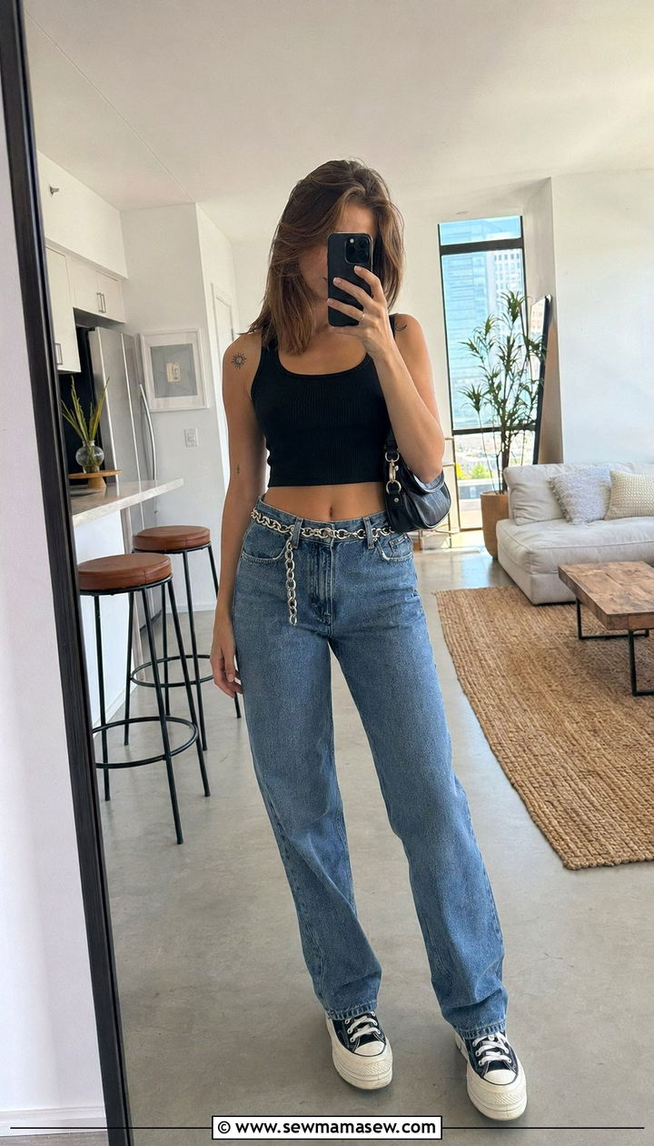 Crop Top and High Waisted Jeans Outfit - 35 90s outfits ideas
