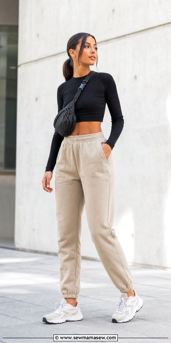 Crop Top and High Waisted Joggers Outfit - 25 errands outfits inspo