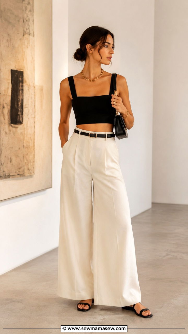 Crop Top and High Waisted Wide Leg Pants August Outfit - 35 August outfit ideas