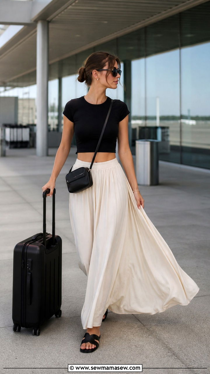 Crop Top and Maxi Skirt Outfit - 40 Summer airport outfits