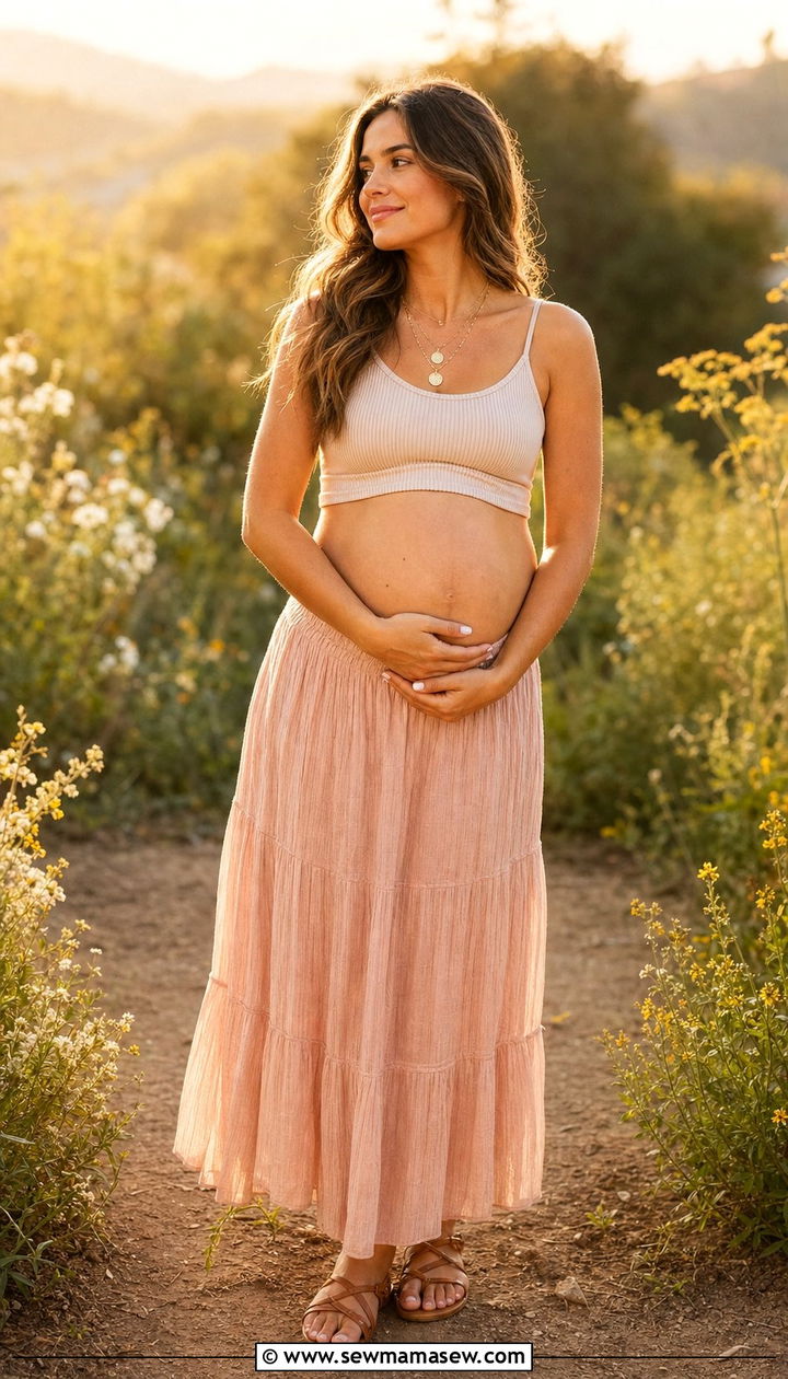 Crop Top and Maxi Skirt Outfit - 25 Spring maternity outfit ideas