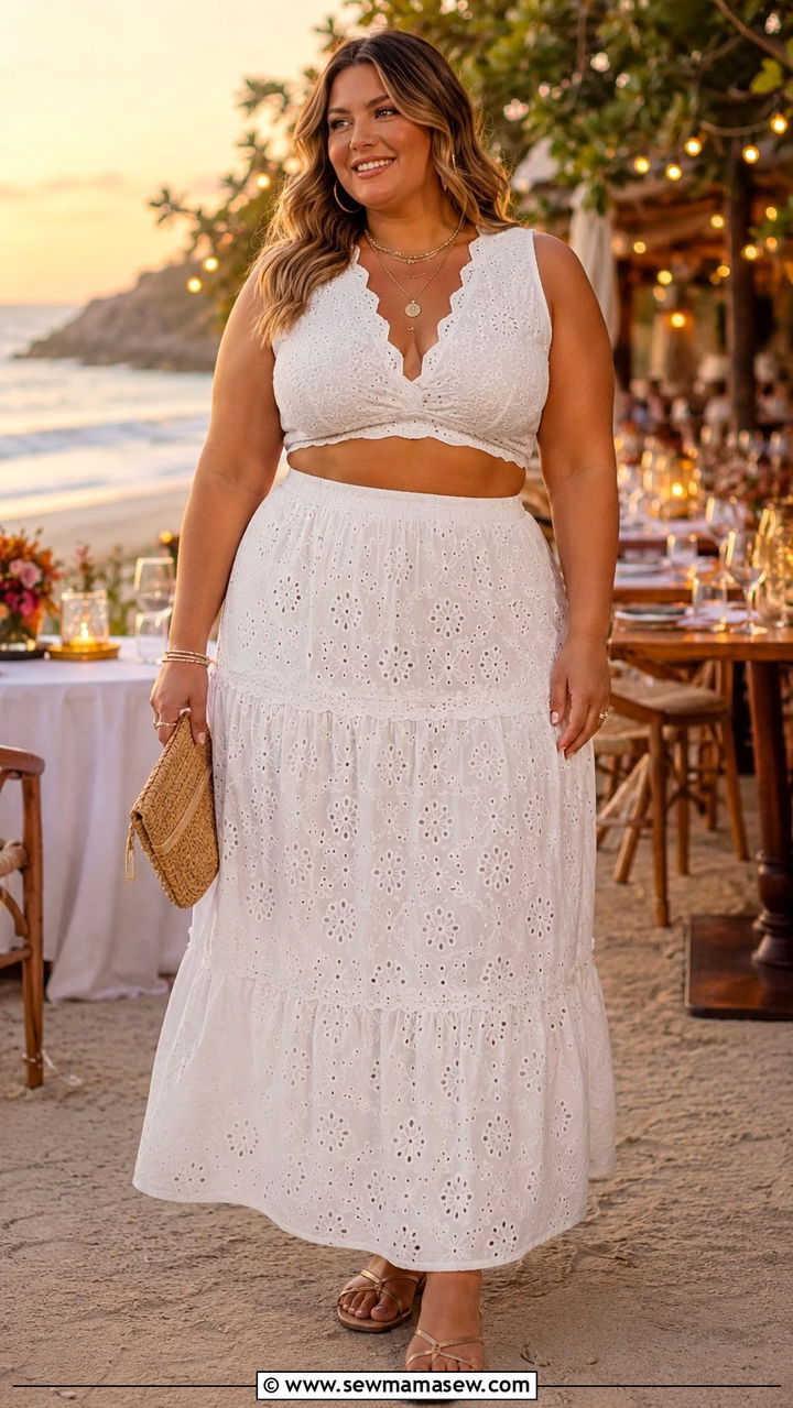 Crop Top and Maxi Skirt Set - 30 Plus size outfit ideas for beach