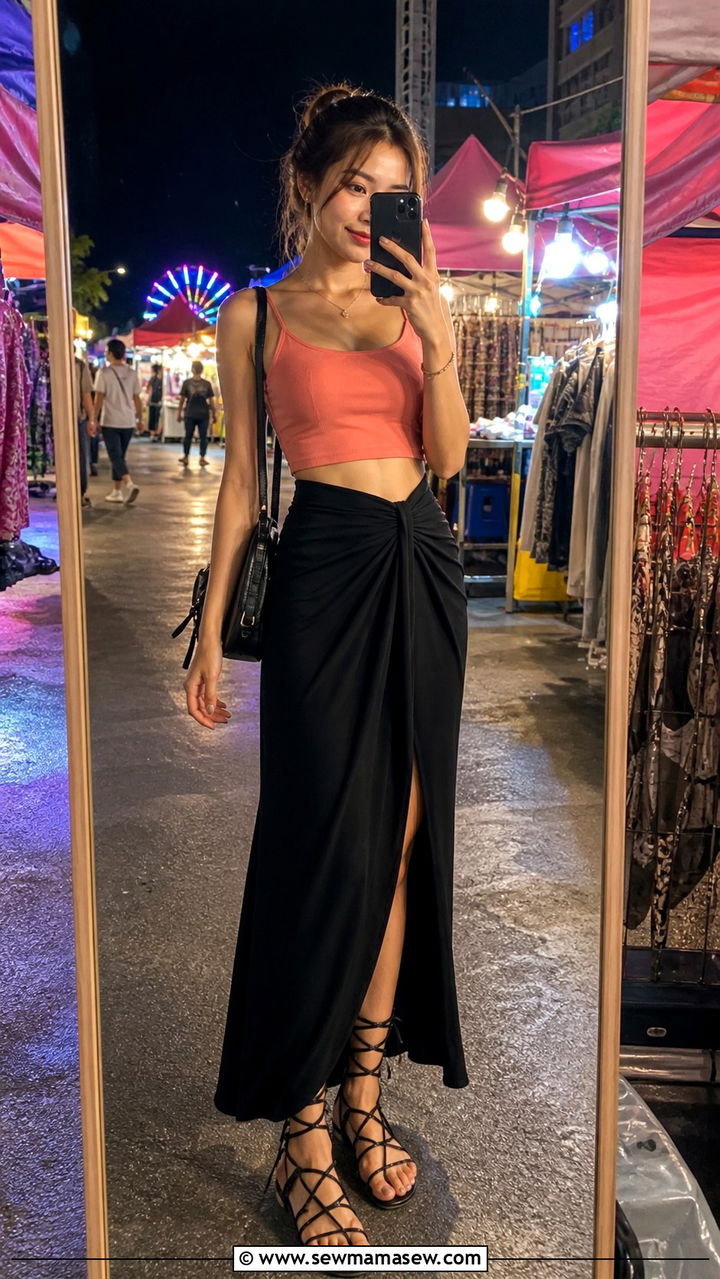 Crop Top and Maxi Skirt for Ratchada Night Market - 40 What to wear in Bangkok