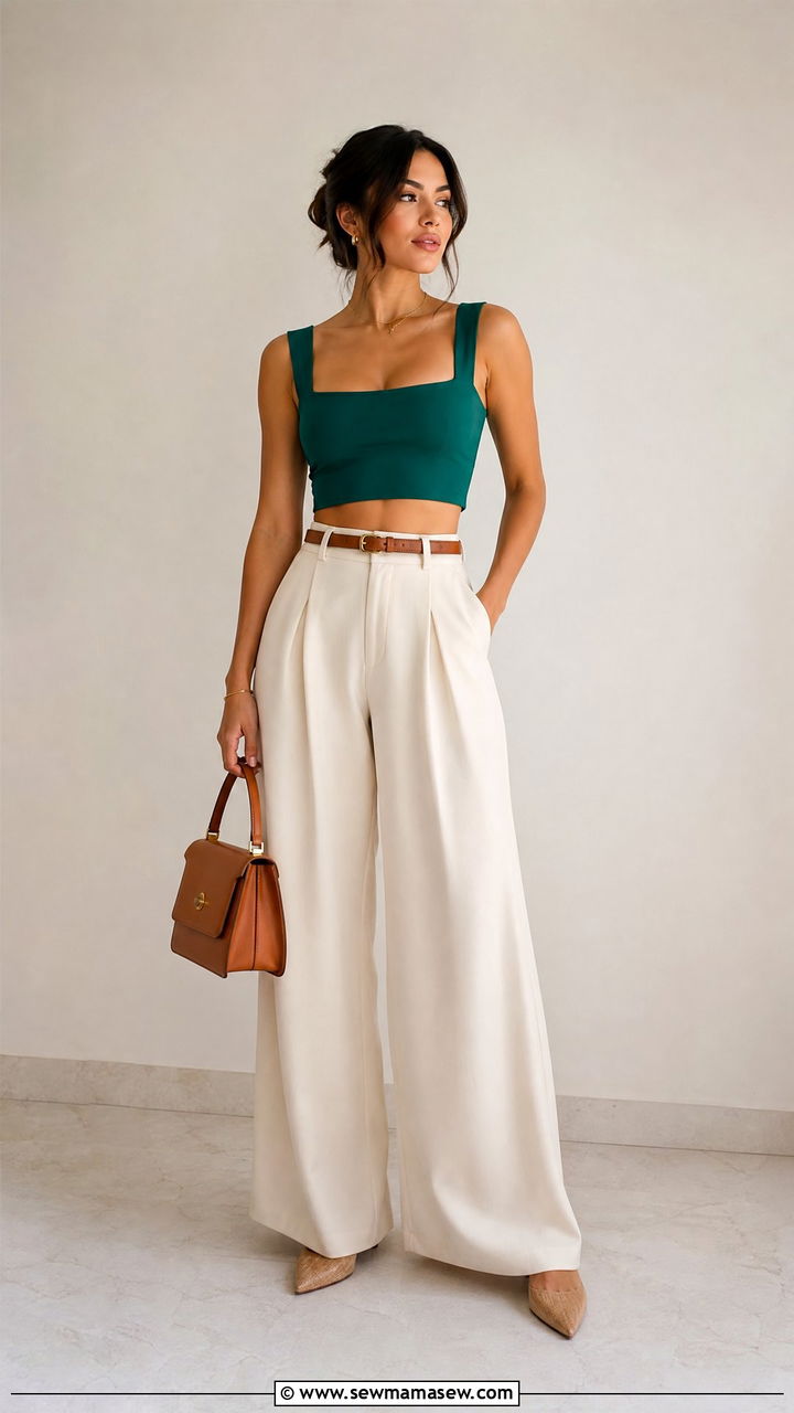 Crop Top and Pleated High Waisted Pants Miami Brunch Outfit - 35 Miami brunch outfit ideas