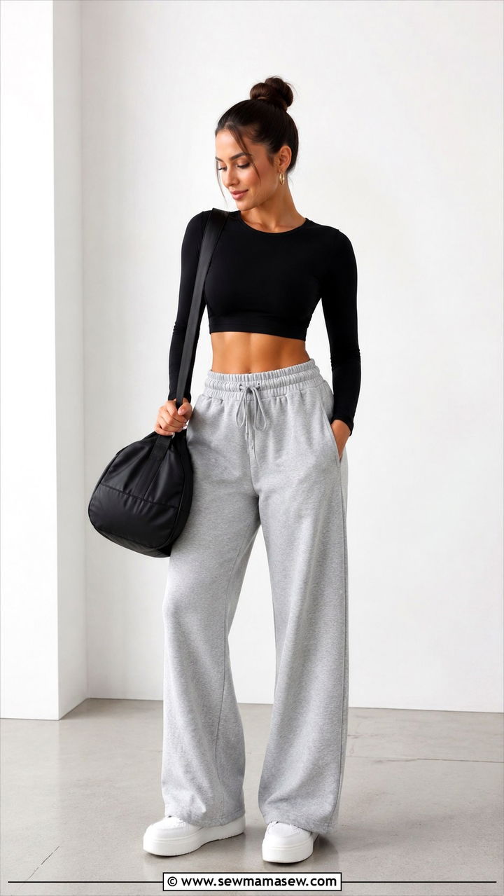 Crop Top and Wide Leg Sweatpants Fitness Trainer Outfit - 20 Fitness trainer outfit ideas