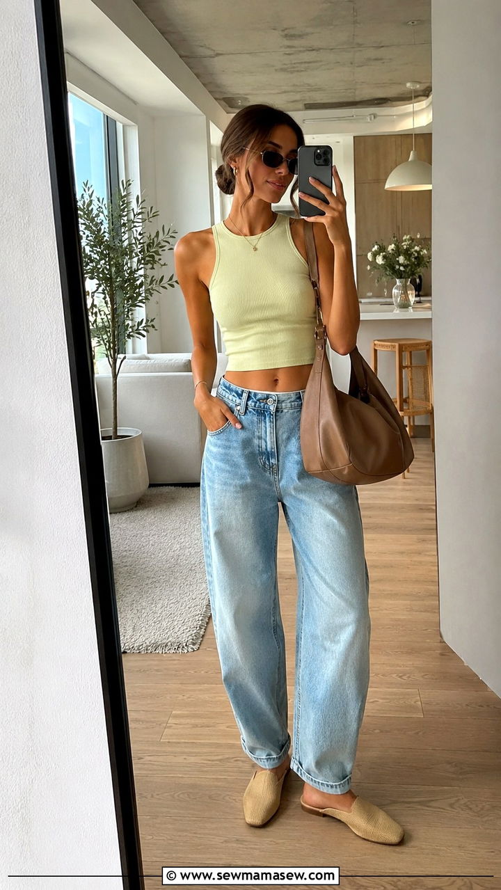 Crop Top with Barrel Jeans Outfit - 30 Late summer outfits