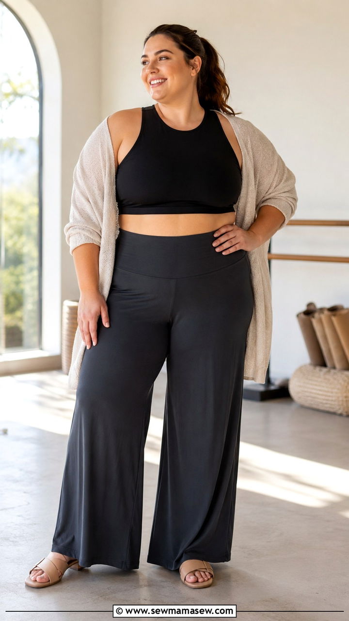 Crop Top with High Waist Wide Leg Yoga Pants - 30 Gym outfit ideas plus size