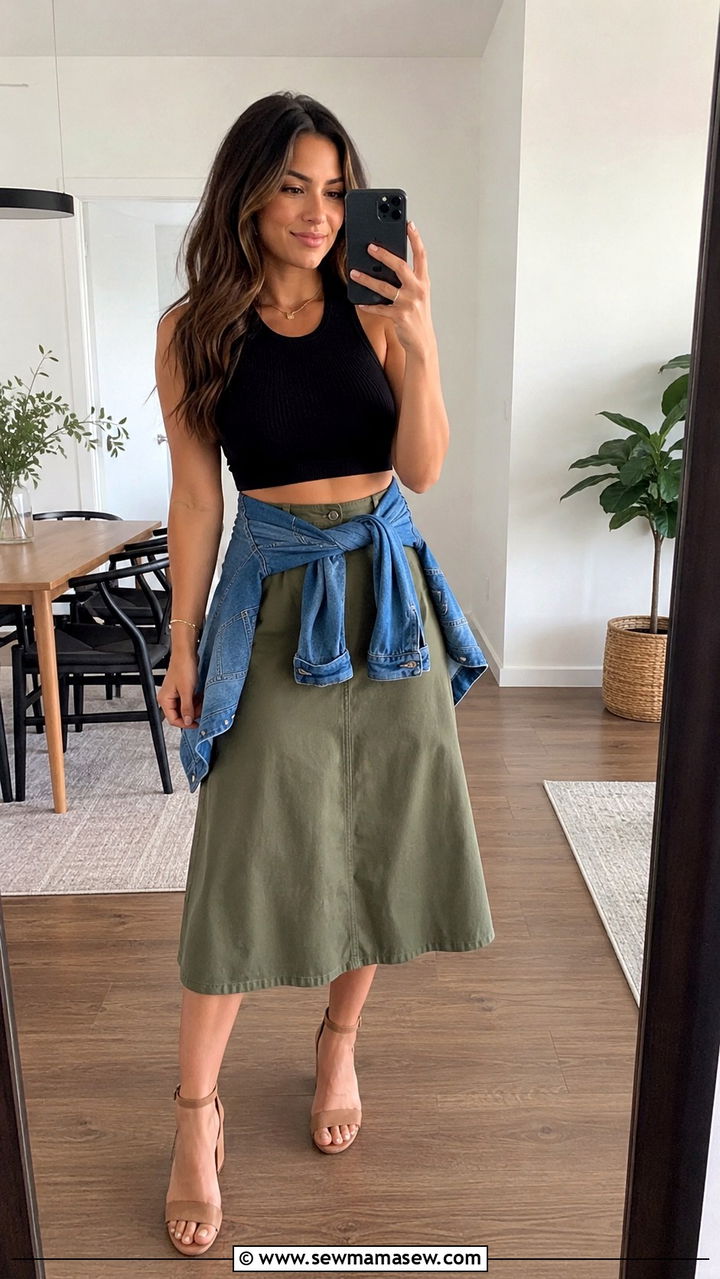 Crop Top with High Waisted A Line Skirt - 25 Outfit ideas for size 16 hourglass