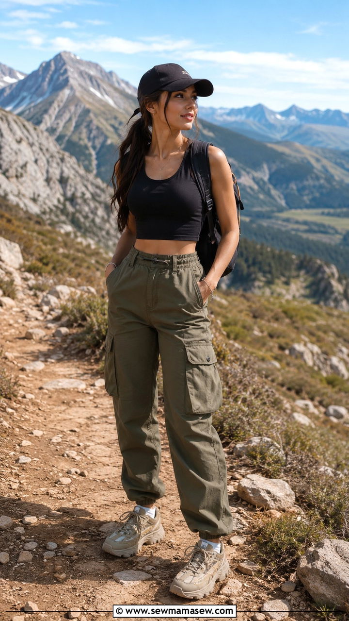 Crop Top with High Waisted Cargo Pants - 30 Travel outfits for petite women