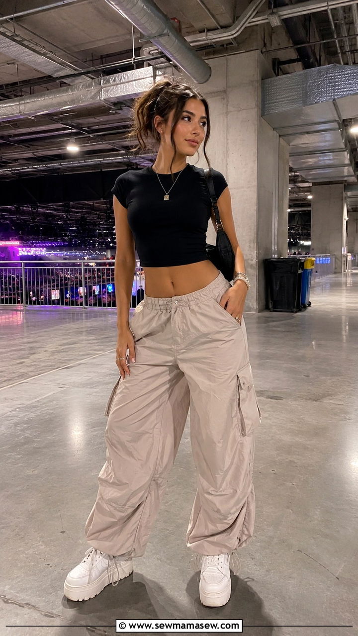 Crop Top with Parachute Cargo Pants - 30 Indoor concert outfit ideas