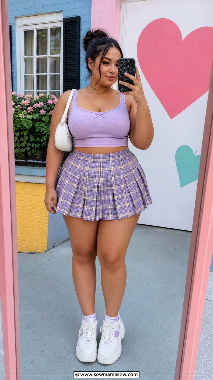 Crop Top with Pleated Mini Skirt - 30 Cute outfits for plus size