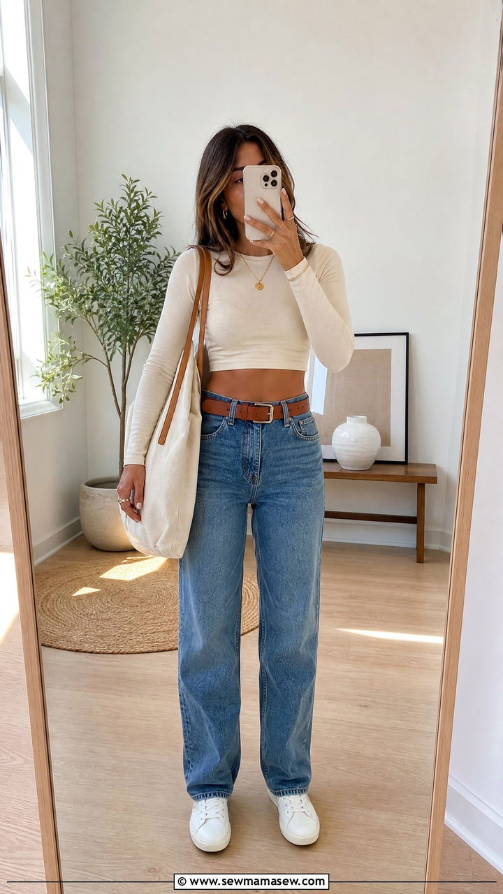Crop Top with Straight Leg Jeans - 25 chic crop top outfit ideas