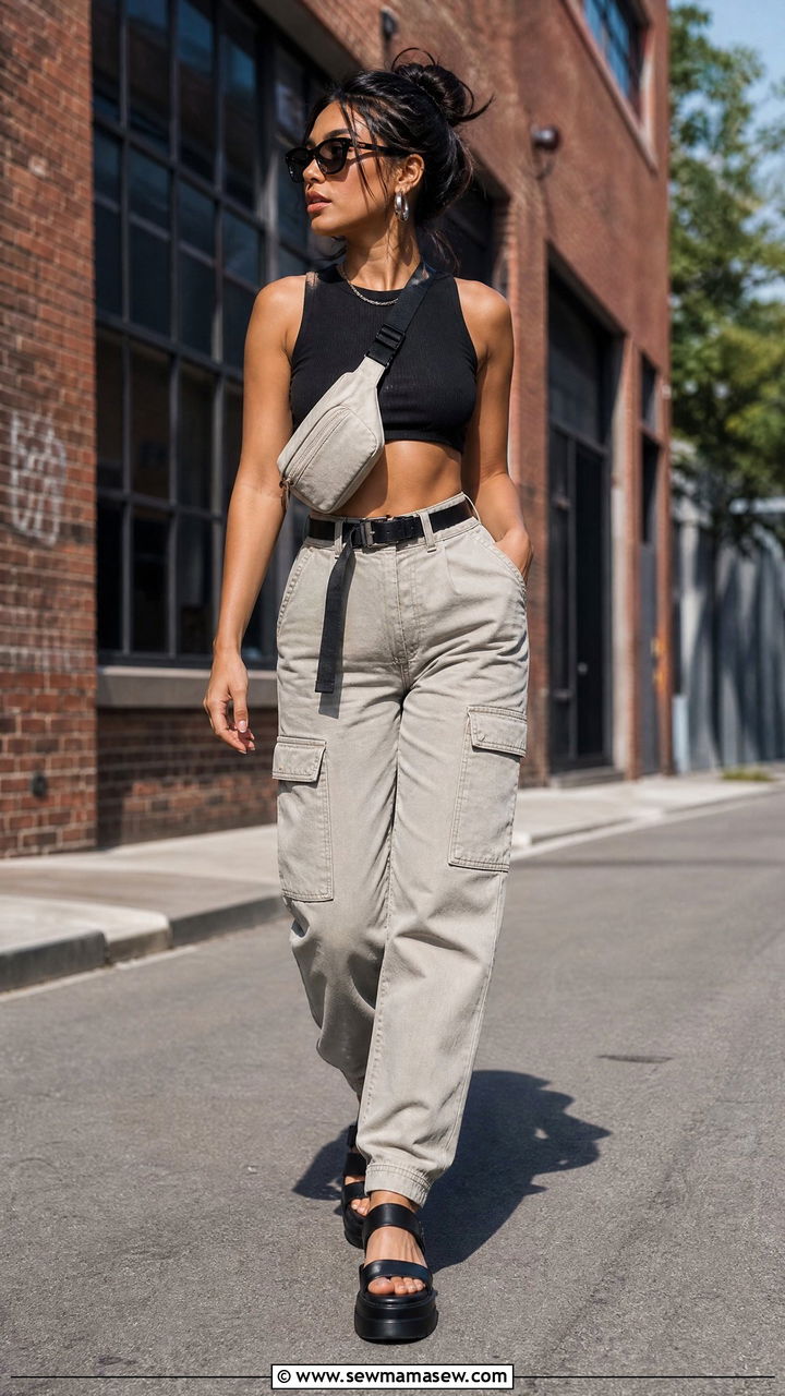 Crop Top with Utility Pants - 25 chic crop top outfit ideas